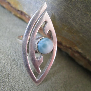 Sterling Silver Larimar Ring, Modern Tribal Design